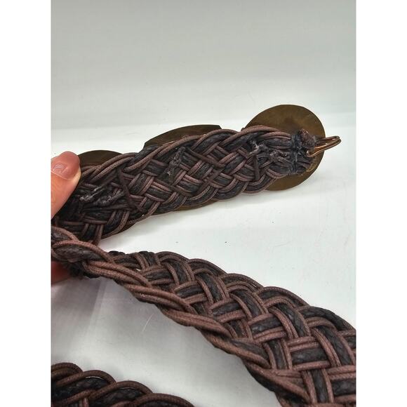Vintage Marjorie Baer Mid Century Womens Braided Leather Belt w/ Amber Buckle
